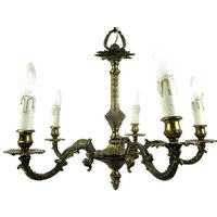 Französisch Hollywood Regency Messing Kronleuchter Verziert 6 Lichter Trauben Lovely von Tweedeleven