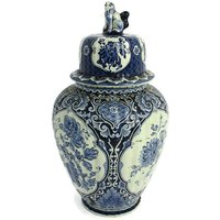 Große Royal Sphinx Maastricht Delft Vase Urne Marked Boch Blau Weiß Foo Hund von Tweedeleven