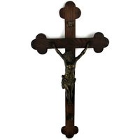 Großes Handgeschnitztes Holz Hängendes Kruzifix Kreuz Jesus Christus Schönes Messing Corpus 26, 96 " von Tweedeleven
