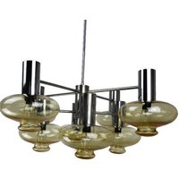 Mid Century Modern Atomic Chandelier 8 Bernstein Glas Wandlampen Ära Sciolari von Tweedeleven