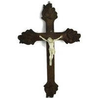 Wandbehang Holz Kruzifix Kreuz Gips Fronleichnam Jesus Christus Vintage von Tweedeleven