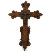 Wandbehang Holz Kruzifix Kreuz Modernist Kupfer Fronleichnam Französisch Vtg von Tweedeleven