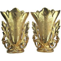 xl Paar Antik Vieux Paris Porzellan Fächer Flair Vasen Kirche Kapelle Gold Vergoldet von Tweedeleven