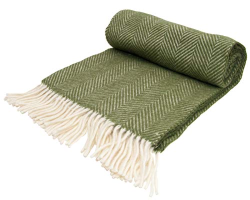 Kniedecke aus reiner Schurwolle, Fischgrätenmuster, Olivgrün, in Großbritannien hergestellt von Tweedmill Textiles