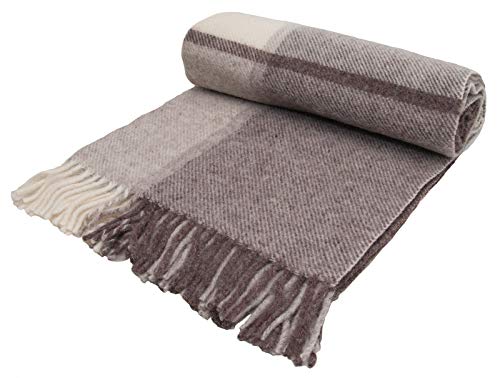 Tweedmill Textiles Block Check – Schurwolle – Knie Teppich Überwurf Decke – braun beige Creme – hergestellt in Großbritannien von Buosha