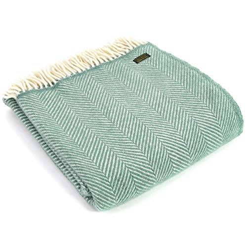 Tweedmill Textiles Fischgräten-Knieteppich, Überwurf, Decke, 100 % reine Schurwolle, hergestellt in Großbritannien, Meergrün von Tweedmill Textiles