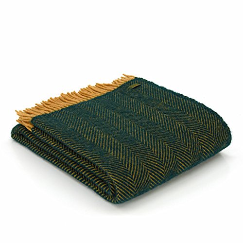 Tweedmill Textiles Fischgrätenmuster Schurwolle Decke/Überwurf Teppich – Smaragd Grün/Senf Gelb British Made von Tweedmill Textiles