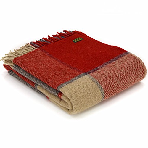 Tweedmill Textiles Kniedecke mit Blockkaromuster, 100 % Schurwolle, hergestellt in Großbritannien, Rot / Schiefer von Tweedmill Textiles