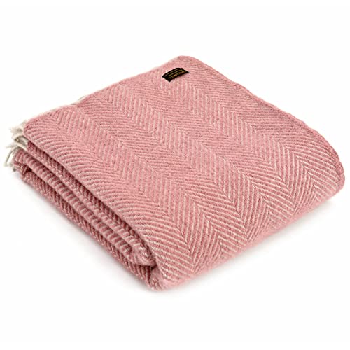 Tweedmill Textiles Kniedecke mit Fischgrätenmuster, 100 % reine Schurwolle, hergestellt in Großbritannien, Altrosa / Perlen von Tweedmill Textiles