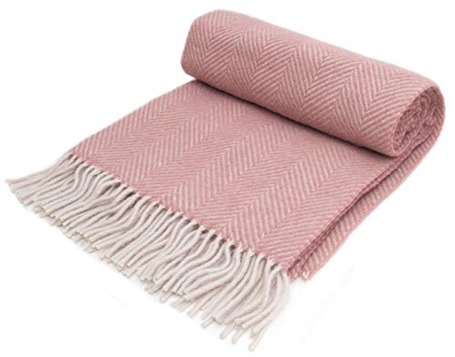 Tweedmill Textiles Kniedecke mit Fischgrätenmuster, Wolle, klein, Überwurf, Altrosa / Perle, hergestellt in Großbritannien von Tweedmill Textiles