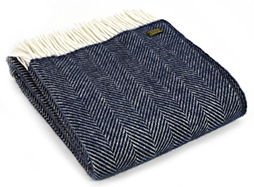 Tweedmill Textiles Überwurf/Decke mit Fischgrätenmuster, reine Schurwolle, Blau / Marineblau / cremefarben von Tweedmill Textiles