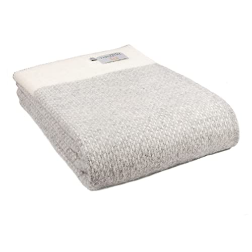Tweedmill Textiles Überwurf aus 100 % reiner Schurwolle, Grau mit cremefarbenem Band und überzogenem Rand von Tweedmill Textiles