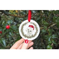 Personalisierte Bichon Frise Weihnachtsdekoration I Christbaumkugel, Welpe Erstes Weihnachten, Neuer Welpe, Hundegeschenk, Hundekugel, Pom von TweedsideDesignCo