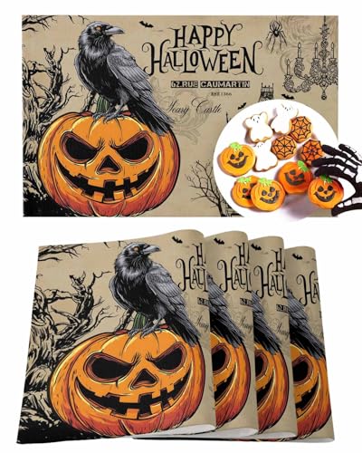 Halloween Tischset Kürbis Krähe Platzsets für Esszimmer Vintage Spukhaus Baum Urlaub Waschbar Tischmatten für Küche Esszimmer Dekor Jubiläum Set von 6 Halloween Tischset Kürbis Krähe Platzsets für Esszimmer Vintage Spukhaus Baum Urlaub Waschbar Tischmatten für Küche Esszimmer Dekor Jubiläum Set von 6 von TweetyBed
