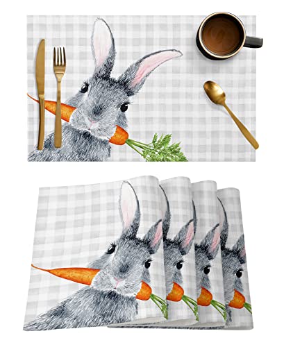 Ostern Tischsets Hase Karotte Platzsets für Esszimmer Esstisch Grau Buffalo Plaid Abwaschbar Tischsets Frühling Ostern Tag Küche Dekorationen 6er Set von TweetyBed