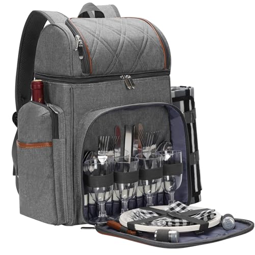 Picknick-Rucksack für 4 Personen, Picknickkorb-Set, auslaufsichere Picknicktasche, Strandkühlrucksack mit isolierter Kühltasche, Picknickdecke, Camping, Park von TwentyNext