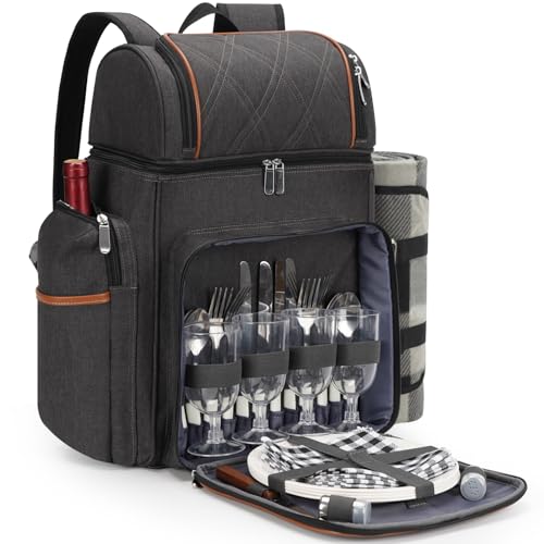 Picknick-Rucksack für 4 Personen, Picknickkorb-Set, auslaufsichere Picknicktasche, Strandkühlrucksack mit isolierter Kühltasche, Picknickdecke, Camping, Park von TwentyNext
