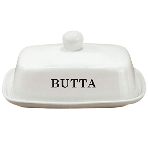 Butterdose | Lustige weiße Keramik-Butterdose mit Deckel | groß – passend für Butterblock oder 2 Stäbchen von Twerp