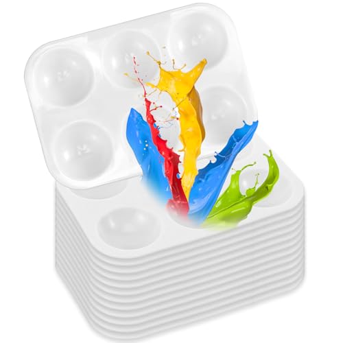 12 Stück Mischen, 6 Löcher Farbmischpalette Weiße Kunststoff-Farbtabletts für Kinder Oder Schüler zum DIY-Basteln und Malen von Tweruna