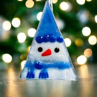 Blauer Schneemann Aus Geschmolzenem Glas Weihnachtsdekoration von Twicefiredglass