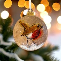 Fusing Glass Rotkehlchen Christbaumkugel Dekoration. Robin Weihnachtsbaum Dekor von Twicefiredglass