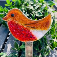 Robin Glas Gartendeko, Geschmolzenes Rot Vogel Blumentopf Dekoration, Geschenk Für Gärtner von Twicefiredglass