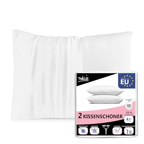 Twillie 2er Set Wasserdichter Kissenbezug - für Kopfkissen 30 x 60 - Oeko Tex® zert Kopfkissenbezug Jersey Micro Atmungsaktiv - Ultradünn und Ultraweich – Reißverschluss von Twillie