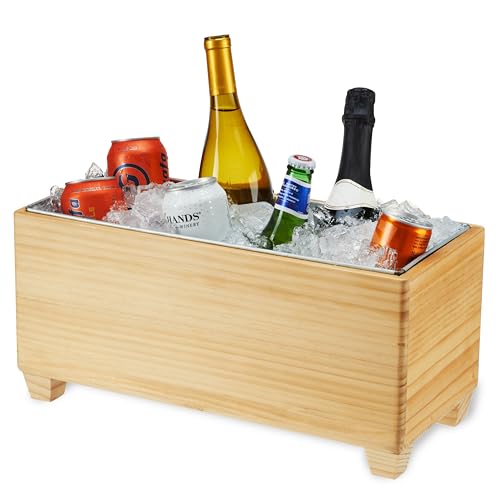 Twine Eiskübel aus Holz und verzinktem Metall, Weineimer und Bierkühler, für 4 Weinflaschen oder 19 Liter, Braun, 1 Stück von Twine