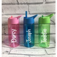 Personalisierte Kindertrinkflasche - 400Ml Flip-Top Strohhalm Schultrinkflasche Schultasse Bpa Frei Urlaub Ihr Name von TwinkleJellyDesigns