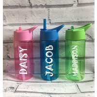 Personalisierte Kindertrinkflasche - Funky Font 400Ml Flip-Top Strohhalm Schultrinkflasche Schultasse Bpa Frei Urlaub Camping von TwinkleJellyDesigns