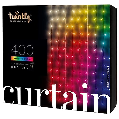 Twinkly Curtain 400 LEDs RGB+Weiß, LED-Streifen außen und innen, intelligente Lichter mehrfarbig RGB und Weiß, kompatibel mit Alexa, Google Home, IP44, App-Steuerung, transparenter Draht, 3 m x 2 m von Twinkly