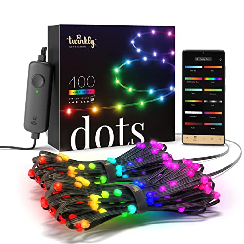 Twinkly Dots - Flexible LED-Lichterkette mit 400 RGB-LEDs - Weihnachtsbeleuchtung für Drinnen und Draußen - App-gesteuerte Weihnachtsdeko, schwarzer Draht, 20m von Twinkly