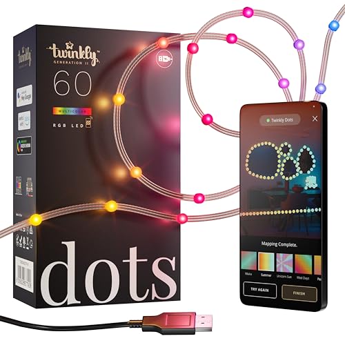 Twinkly Dots - Flexible LED-Lichterkette mit 60 RGB-LEDs - Weihnachtsbeleuchtung für Drinnen und Draußen - App-gesteuerte Weihnachtsdeko, klarer Draht, 3m von Twinkly