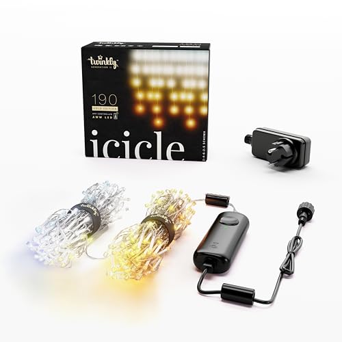 Twinkly Icicle – App-gesteuerte LED-Eiszapfen-Lichterkette mit 190 AWW (Bernstein, Warmweiß, Kaltweiß) LEDs. Transparentes Kabel. Intelligente Beleuchtungsdekoration für den Innen- und Außenbereich von Twinkly