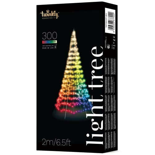 Twinkly Light Tree - Fahnenmast-Weihnachtsbaum für den Innen- und Außenbereich - Vorbeleuchtet mit 300 RGB + warmweißen LEDs - App-gesteuert - Schwarz, 6 m von Twinkly
