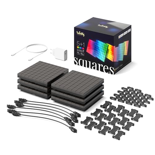 Twinkly Squares Starter Kit, RGB LED Paneelen, Enthält 1 Hauptpaneel und 5 Erweiterungspaneele, Kompatibel mit HomeKit, Alexa und Google Home, Gaming- und Streaming-Lichter, 16M+ Farben Twinkly Squares Starter Kit, RGB LED Paneelen, Enthält 1 Hauptpaneel und 5 Erweiterungspaneele, Kompatibel mit HomeKit, Alexa und Google Home, Gaming- und Streaming-Lichter, 16M+ Farben von Twinkly