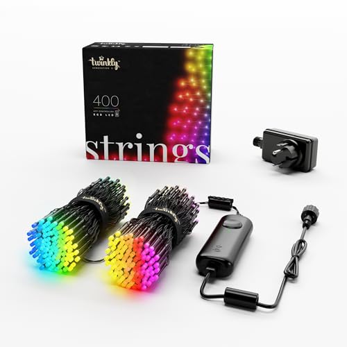 Twinkly Strings 400 LED RGB, LED-Lichterkette für Draußen und Drinnen, Smarte LED-Lichter, Kompatibel mit Alexa und Google Home, IP44, App-Steuerung, Schwarzes Kabel, 32m von Twinkly