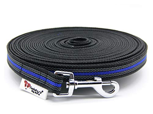 Twinkys Dog Style Schleppleine Hundeleine gummiert 20 mm breit für Hunde bis 50 kg - MIT Handschlaufe 10 Meter Schwarz Blau Made in Germany von Twinkys