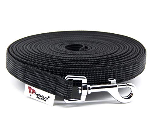 Twinkys Dog Style Schleppleine Hundeleine gummiert 20 mm breit für Hunde bis 50 kg - MIT Handschlaufe 7,5 Meter Schwarz Made in Germany von Twinkys