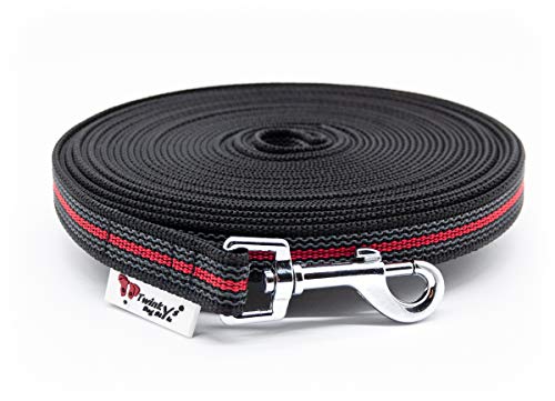 Twinkys Dog Style Schleppleine Hundeleine gummiert 20 mm breit für Hunde bis 50 kg - OHNE Handschlaufe 30 Meter Schwarz Rot Made IN Germany von Twinkys