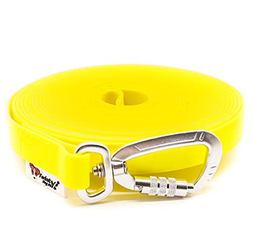 Twinkys Dog Style Hundeleine Schleppleine Wasserabweisend 15 mm breit mit Sicherheitskarabiner für Hunde 7,5 Meter MIT Handschlaufe Neon Gelb Made in Germany von Twinkys