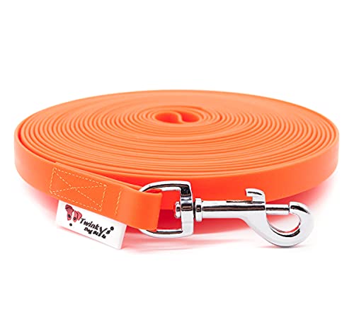 Twinkys Dog Style Hundeleine Schleppleine Wasserabweisend 13 mm breit für Hunde MIT Handschlaufe 7,5 Meter Neon Orange Made IN Germany von Twinkys