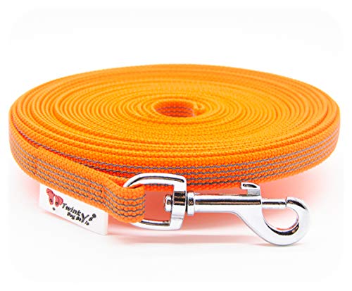 Twinkys Dog Style Schleppleine Hundeleine gummiert 15 mm breit für Hunde bis 50 kg - MIT Handschlaufe 25 Meter Orange Made in Germany von Twinkys