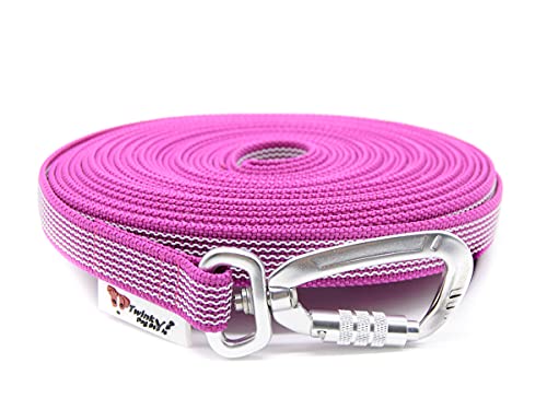 Twinkys Dog Style Schleppleine gummiert mit Sicherheitskarabiner 20 mm breit für Hunde bis 50 kg - MIT Handschlaufe 15 Meter Pink Made in Germany von Twinkys