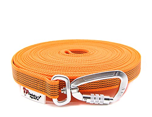 Twinkys Dog Style Schleppleine gummiert mit Sicherheitskarabiner 20 mm breit für Hunde bis 50 kg - MIT Handschlaufe 25 Meter Orange Made in Germany von Twinkys