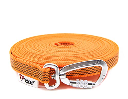 Twinkys Dog Style Schleppleine gummiert mit Sicherheitskarabiner 20 mm breit für Hunde bis 50 kg - OHNE Handschlaufe 5 Meter Orange Made in Germany von Twinkys