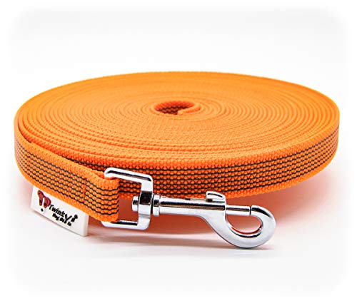 Twinkys Dog Style Schleppleine Hundeleine gummiert 20 mm breit für Hunde bis 50 kg - MIT Handschlaufe 15 Meter Orange Made in Germany von Twinkys