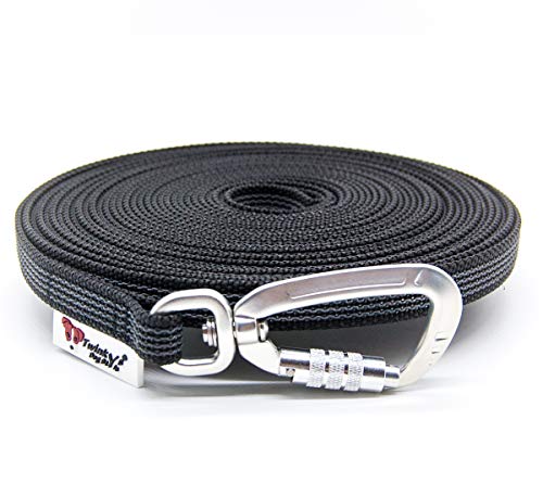 Twinkys Dog Style Schleppleine gummiert mit Sicherheitskarabiner 15 mm breit für Hunde bis 50 kg - OHNE Handschlaufe 3 Meter Schwarz Made in Germany von Twinkys