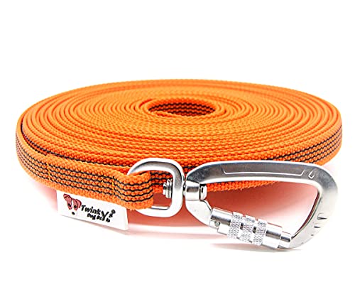 Twinkys Dog Style Schleppleine gummiert mit Sicherheitskarabiner 15 mm breit für Hunde bis 50 kg - OHNE Handschlaufe 5 Meter Orange Made in Germany von Twinkys