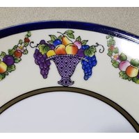 Noritake Teller Mit Durchbrochenem Griff, Blauer Rand Früchtegirlande Und Goldrand. Die Platte Hat Einen Durchmesser Von 24 cm Ist in Einem Schönen von TwintasticTreasures